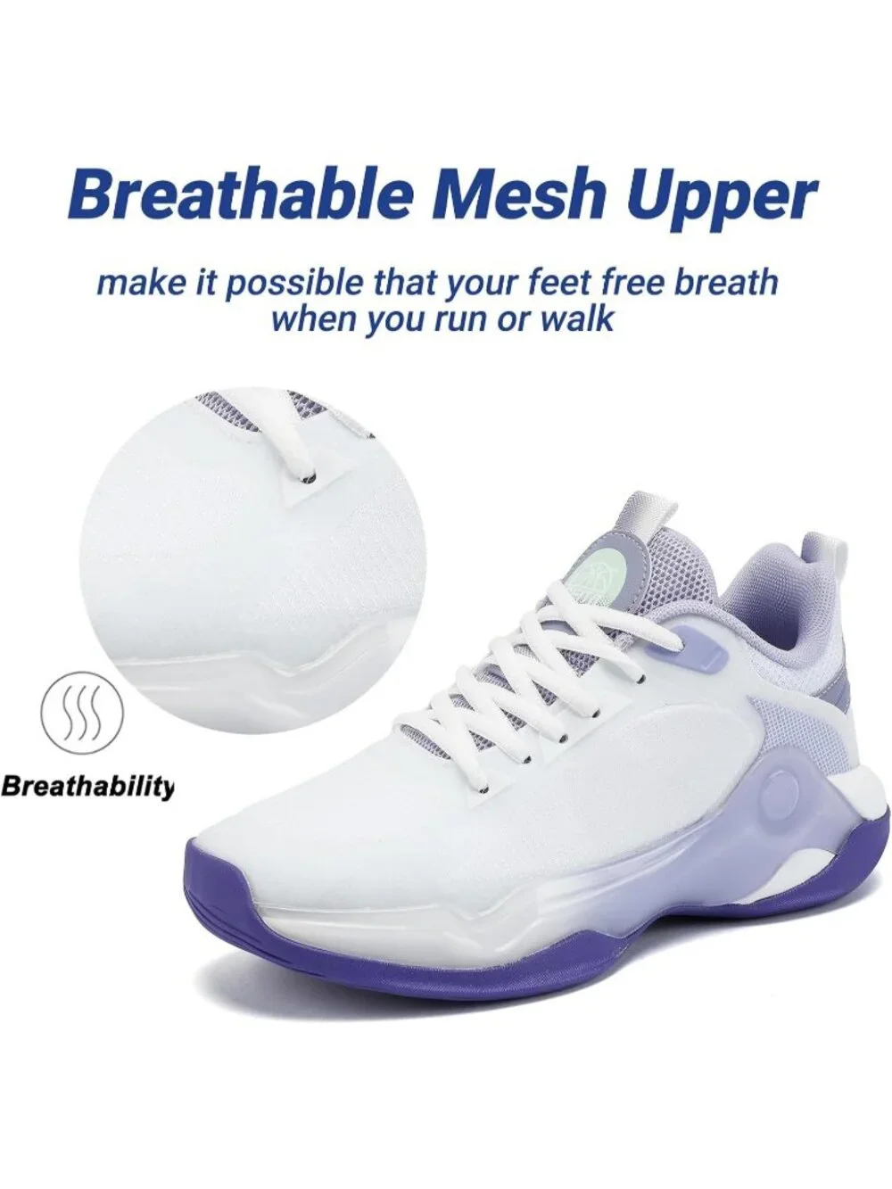 Women's White Purple Mesh Basketball High Upper Volleyball Breathable Sneaker